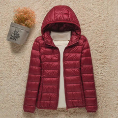 Women's Lightweight Hooded Quilted Jacket - Packable Puffer | Winter - Burgundy
