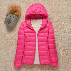 Women's Lightweight Hooded Quilted Jacket - Packable Puffer | Winter - Fuchsia
