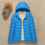 Women's Lightweight Hooded Quilted Jacket - Packable Puffer | Winter - Light Blue