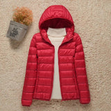 Women's Lightweight Hooded Quilted Jacket - Packable Puffer | Winter - Red