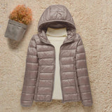 Women's Lightweight Hooded Quilted Jacket - Packable Puffer | Winter - Taupe