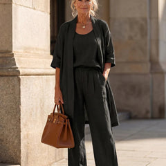 Women's Lightweight Linen Set - Relaxed Fit | Spring - Black