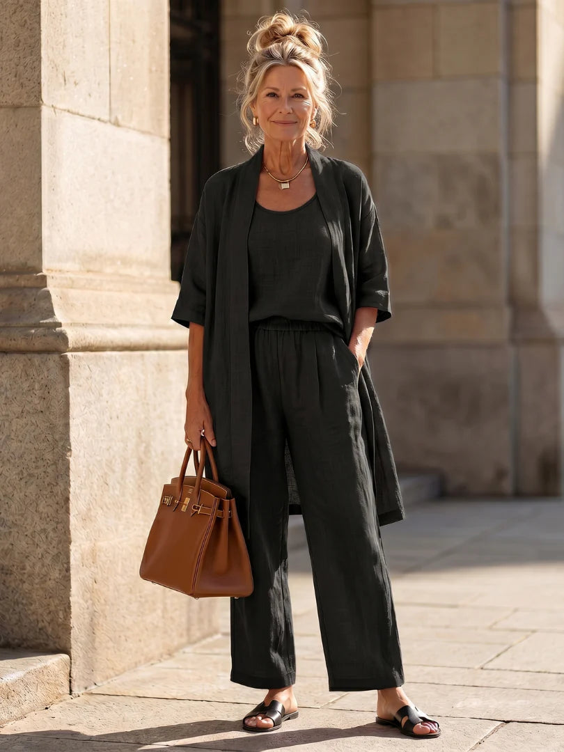 Women's Lightweight Linen Set - Relaxed Fit | Spring - Black