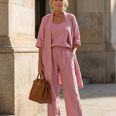 Women's Lightweight Linen Set - Relaxed Fit | Spring - Pink