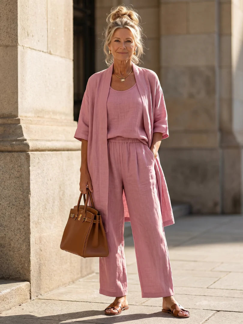 Women's Lightweight Linen Set - Relaxed Fit | Spring - Pink