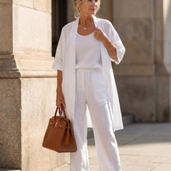 Women's Lightweight Linen Set - Relaxed Fit | Spring - White