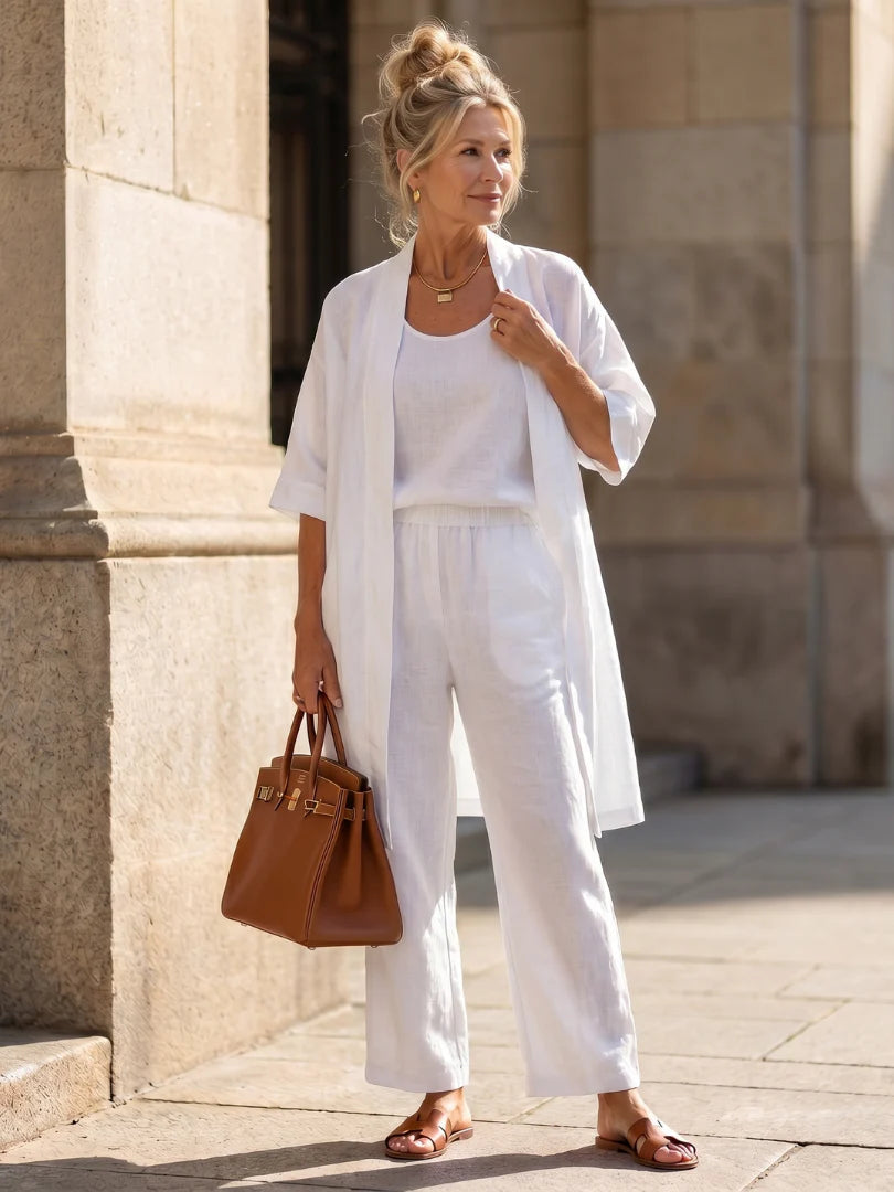 Women's Lightweight Linen Set - Relaxed Fit | Spring - White