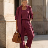 Women's Lightweight Linen Set - Relaxed Fit | Spring - Wine