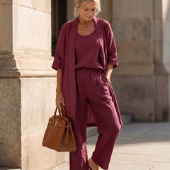 Women's Lightweight Linen Set - Relaxed Fit | Spring - Wine