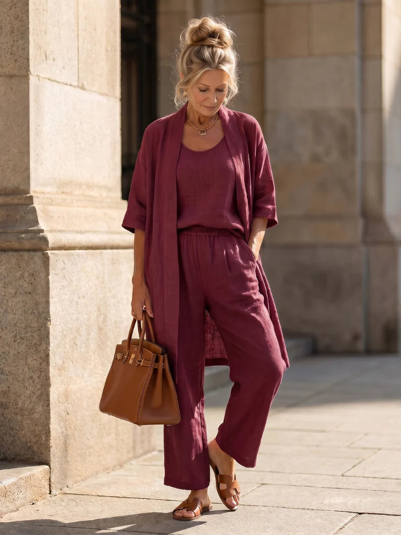 Women's Lightweight Linen Set - Relaxed Fit | Spring - Wine