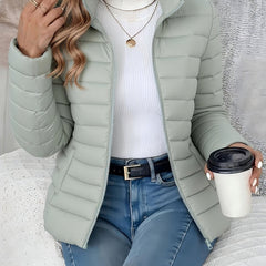 Women's Lightweight Quilted Puffer Coat - Stand Collar Zip-Up | Winter