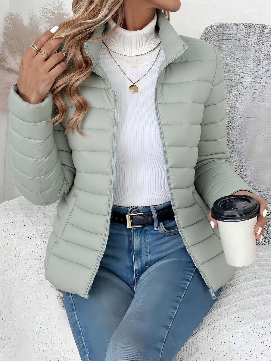 Women's Lightweight Quilted Puffer Coat - Stand Collar Zip-Up | Winter