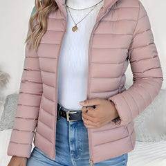 Women's Lightweight Quilted Puffer Coat - Stand Collar Zip-Up | Winter