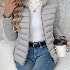 Women's Lightweight Quilted Puffer Coat - Stand Collar Zip-Up | Winter