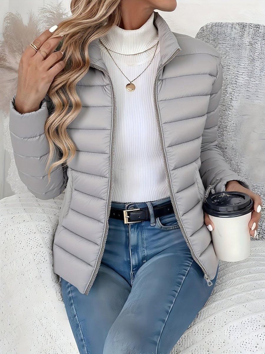 Women's Lightweight Quilted Puffer Coat - Stand Collar Zip-Up | Winter