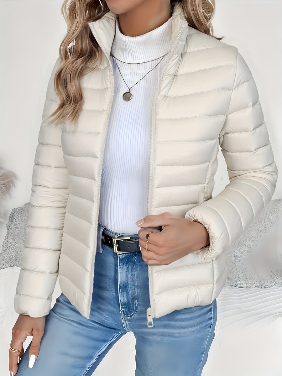 Women's Lightweight Quilted Puffer Coat - Stand Collar Zip-Up | Winter