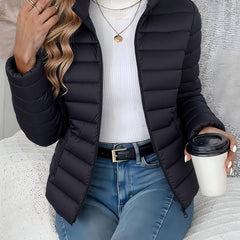 Women's Lightweight Quilted Puffer Coat - Stand Collar Zip-Up | Winter
