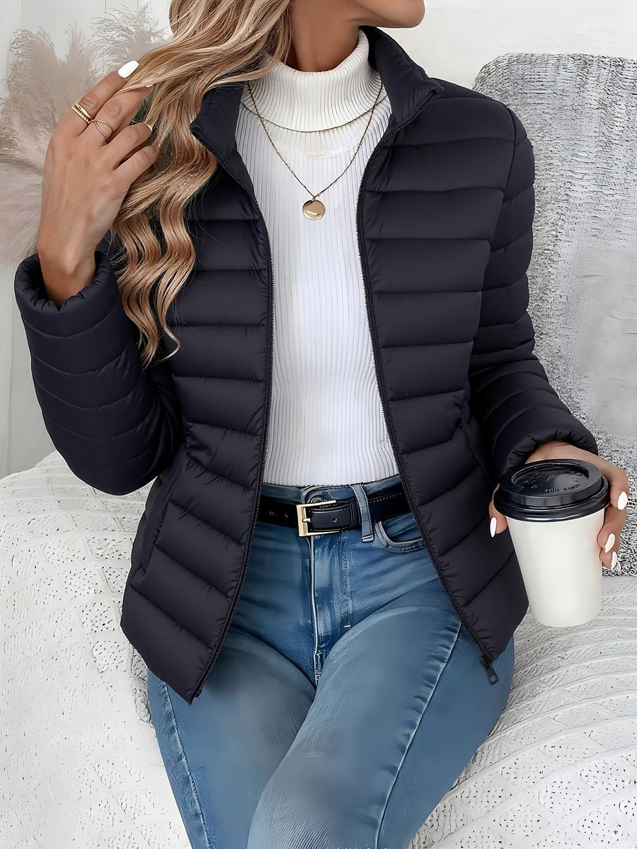 Women's Lightweight Quilted Puffer Coat - Stand Collar Zip-Up | Winter