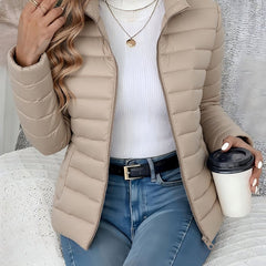 Women's Lightweight Quilted Puffer Coat - Stand Collar Zip-Up | Winter