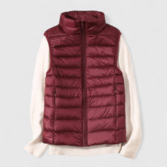 Women's Lightweight Quilted Sleeveless Puffer Vest - Zip-Up | Winter - Burgundy
