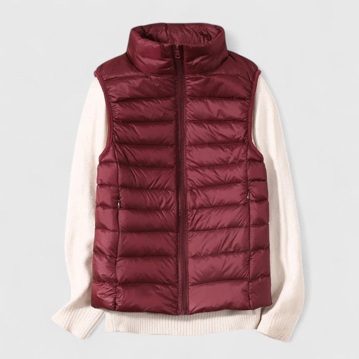Women's Lightweight Quilted Sleeveless Puffer Vest - Zip-Up | Winter - Burgundy