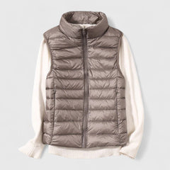 Women's Lightweight Quilted Sleeveless Puffer Vest - Zip-Up | Winter - Khaki