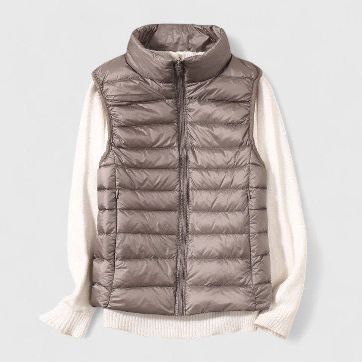 Women's Lightweight Quilted Sleeveless Puffer Vest - Zip-Up | Winter - Khaki