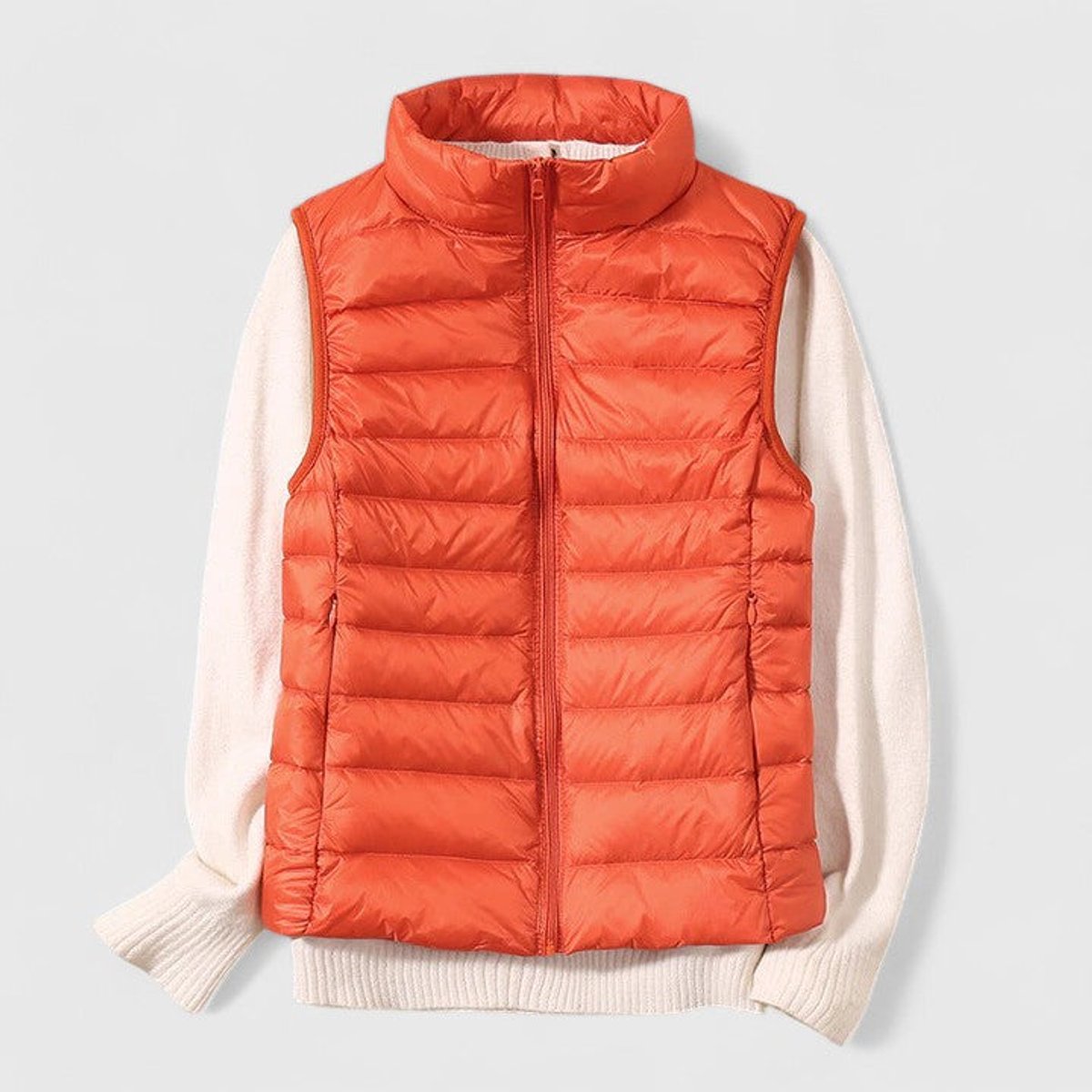 Women's Lightweight Quilted Sleeveless Puffer Vest - Zip-Up | Winter - Orange