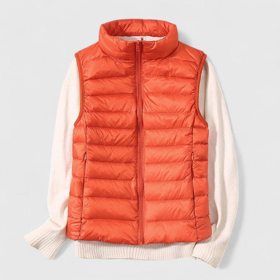 Women's Lightweight Quilted Sleeveless Puffer Vest - Zip-Up | Winter - Orange