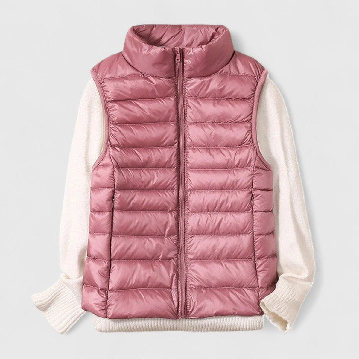 Women's Lightweight Quilted Sleeveless Puffer Vest - Zip-Up | Winter - Pink
