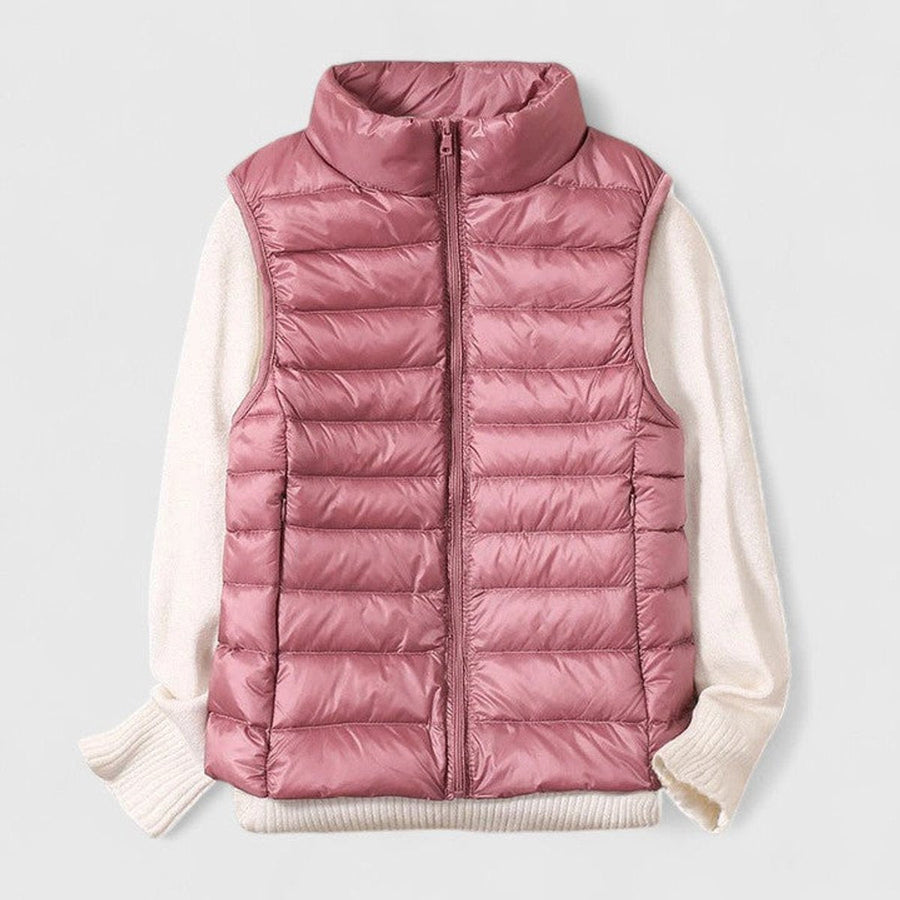 Women's Lightweight Quilted Sleeveless Puffer Vest - Zip-Up | Winter - Pink