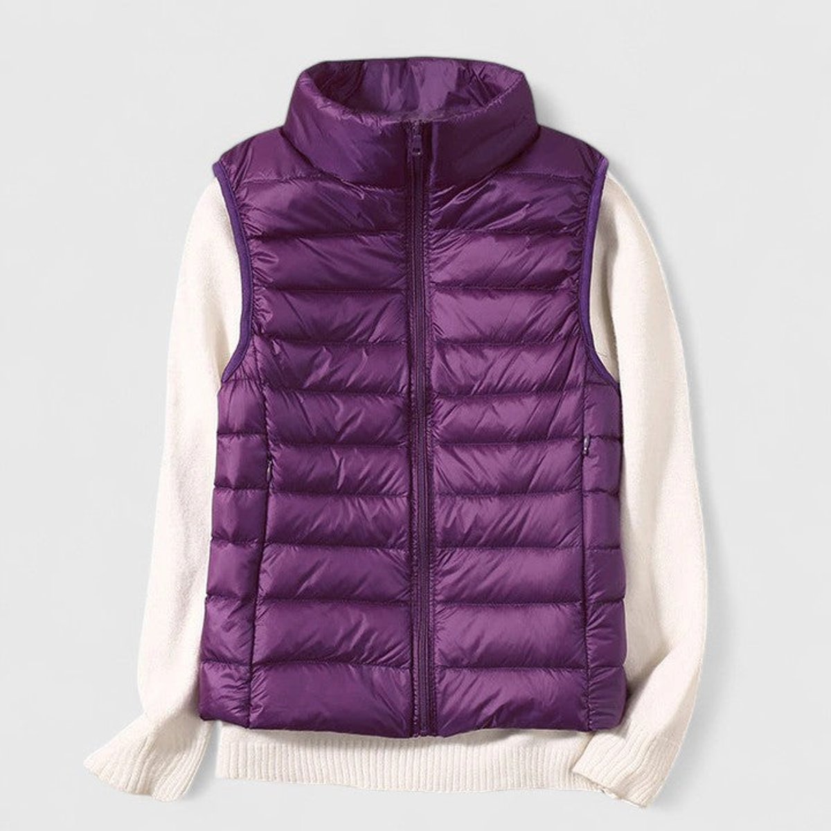Women's Lightweight Quilted Sleeveless Puffer Vest - Zip-Up | Winter - Purple