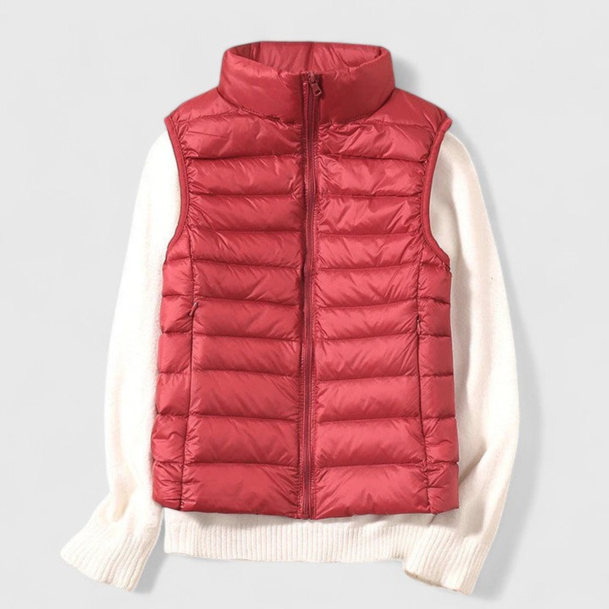 Women's Lightweight Quilted Sleeveless Puffer Vest - Zip-Up | Winter - Red