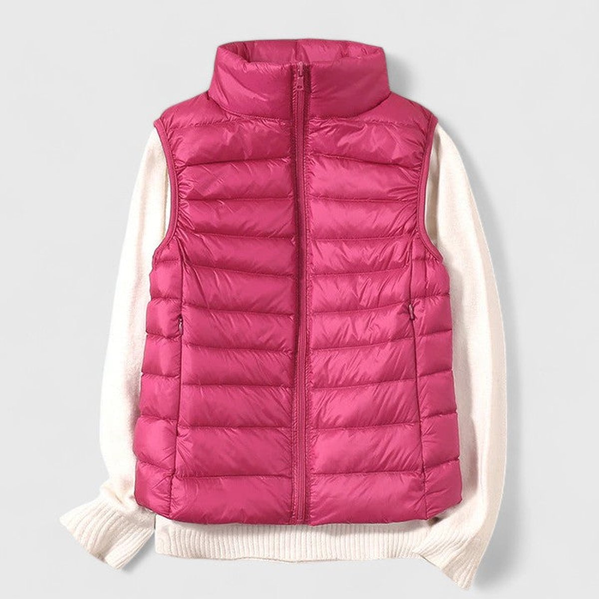 Women's Lightweight Quilted Sleeveless Puffer Vest - Zip-Up | Winter - Rose