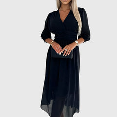 Women's Lightweight Silky Chiffon Dress - Elegant Drape | Spring - Black