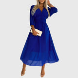 Women's Lightweight Silky Chiffon Dress - Elegant Drape | Spring - Blue
