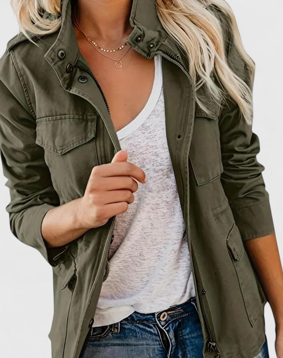 Women's Lightweight Utility Jacket Drawstring Waist | Spring - Green