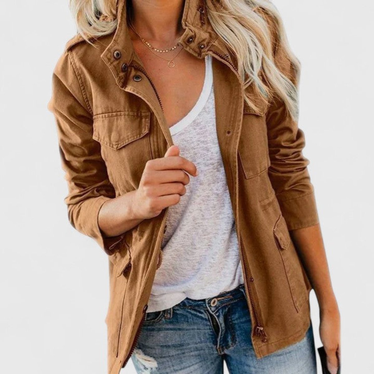 Women's Lightweight Utility Jacket Drawstring Waist | Spring - Khaki