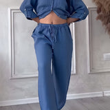 Women's Linen Two-Piece Set | Breathable | Summer - Blue