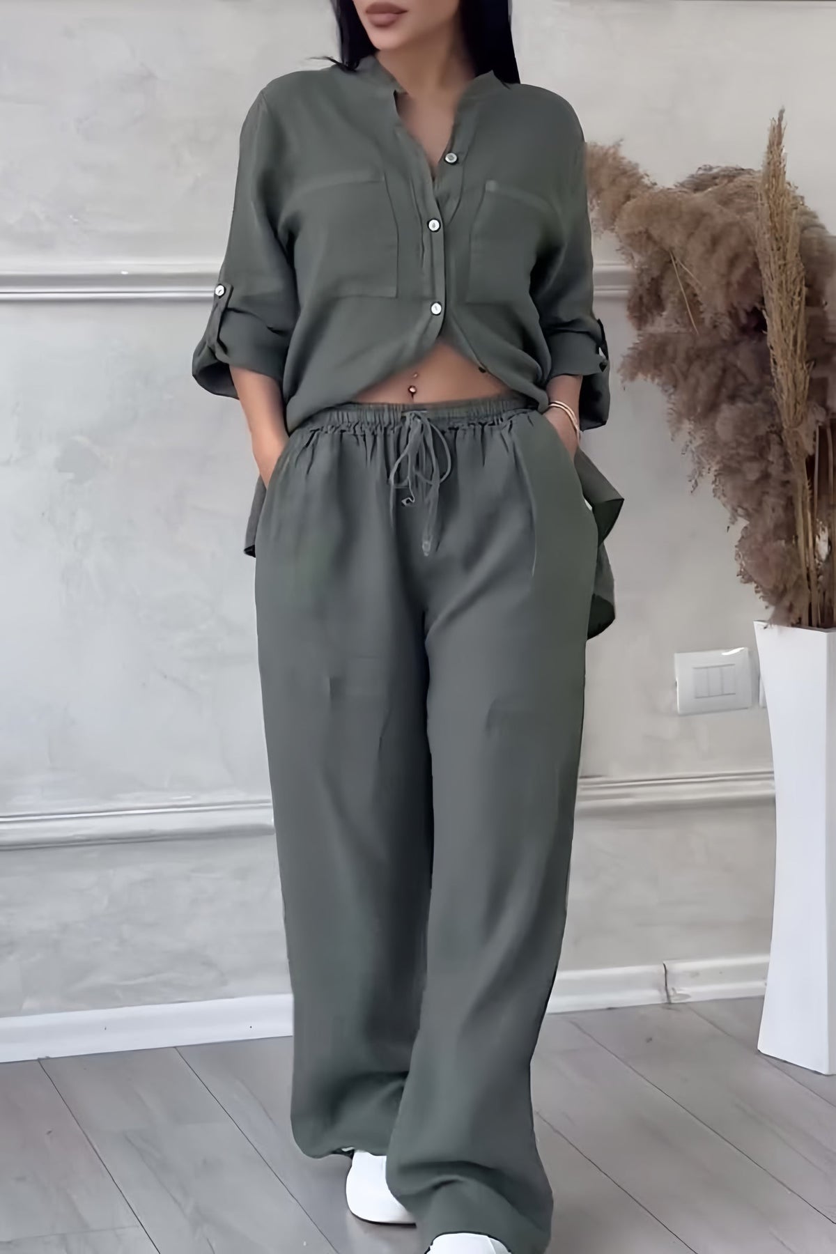 Women's Linen Two-Piece Set | Breathable | Summer - Charcoal