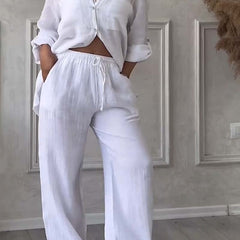 Women's Linen Two-Piece Set | Breathable | Summer - White