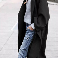 Women's Long Coat | Oversized | Open Front | Winter - Black