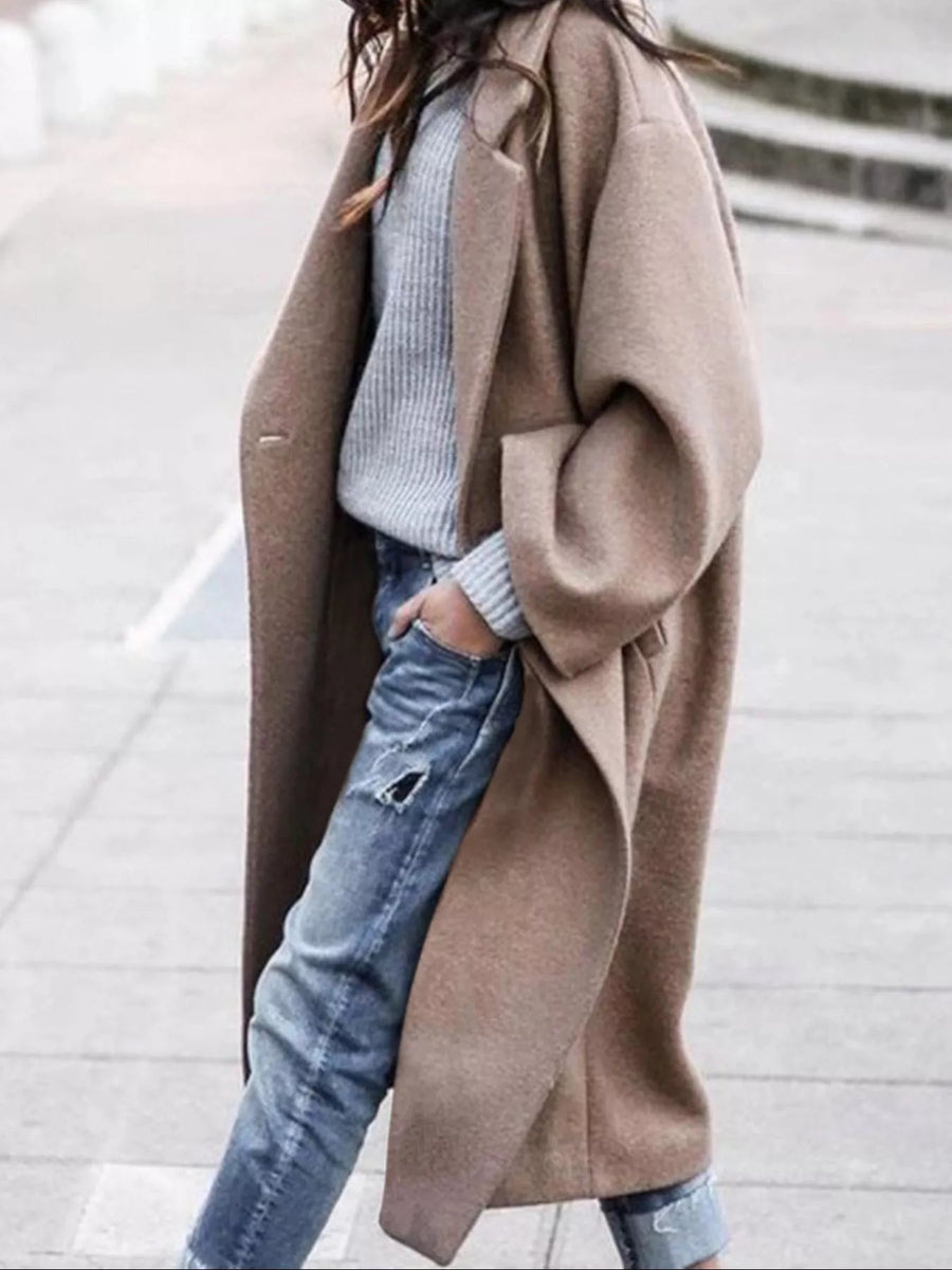 Women's Long Coat | Oversized | Open Front | Winter - Khaki