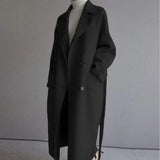Women's Long Double-Breasted Cashmere Blend Coat - Timeless Elegance - Black