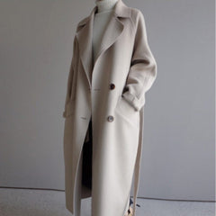 Women's Long Double-Breasted Cashmere Blend Coat - Timeless Elegance
