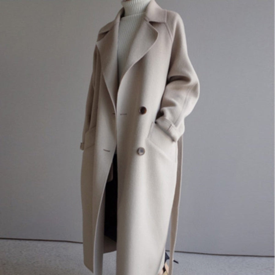 Women's Long Double-Breasted Cashmere Blend Coat - Timeless Elegance