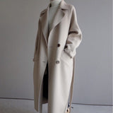 Women's Long Double-Breasted Cashmere Blend Coat - Timeless Elegance - Off-White