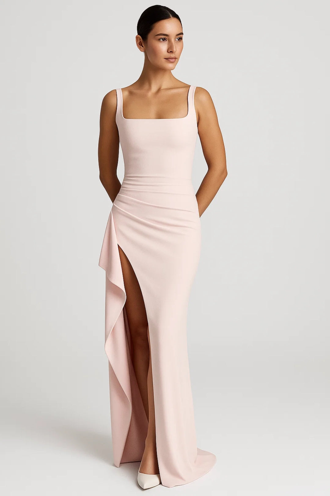 Women's Long Dress | Fitted | High Slit | Autumn - Pink