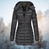 Women's Long Hooded Quilted Puffer Jacket - Winter Coat - Black