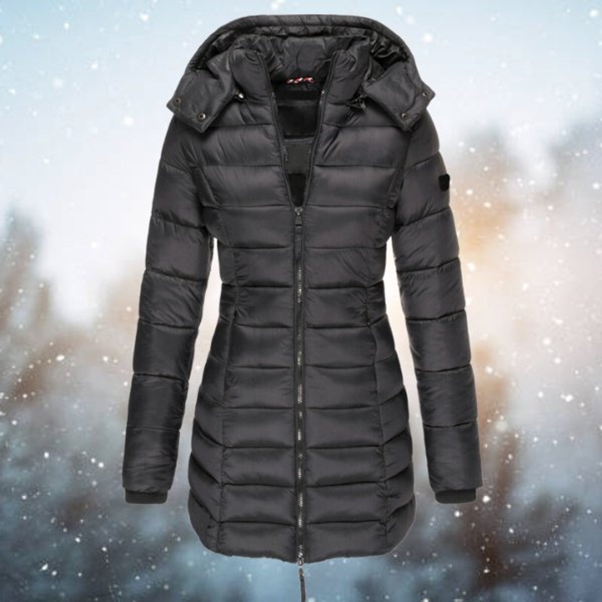 Women's Long Hooded Quilted Puffer Jacket - Winter Coat - Black